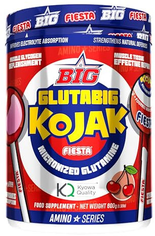 BIG - Glutamina - L Glutamina Micronizada Kyowa® para Recuperación Muscular - L-Glutamina Kyowa ® - L-Glutamina Materia Prima Premium con Sabores Exclusivos - 3 meses de suministro (600g, Sabor Kojak)