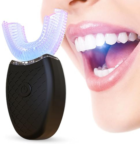 Ultrasonic U Type Electric Toothbrush, 360° Automatic Electric Toothbrush Teeth Whitening Brush Wireless Electric Tooth Clean Brush Adults Electric Lazy Toothbrush (Black, One Size)