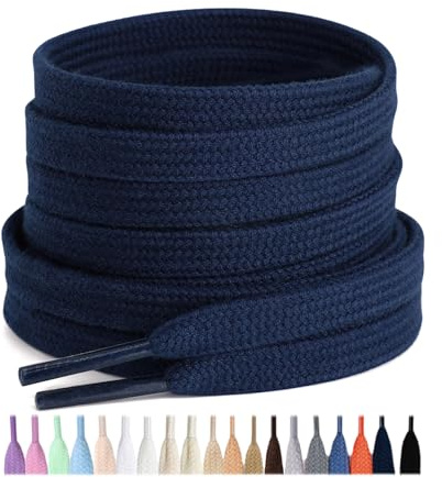 Stepace Cotton Flat Shoe Laces 8mm Wide Shoelaces for Sneaker navy blue 120