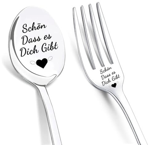 LIHIQIYA Schön dass es Sie gibt Geschenke, 2er Kaffeelöffel mit Gravur, Edelstahl Gabeln mit Gravur, Personalisiert Tafelgabeln Sets, Weihnachten Geschenke für Freundin Geburtstagsgeschenke Frauen