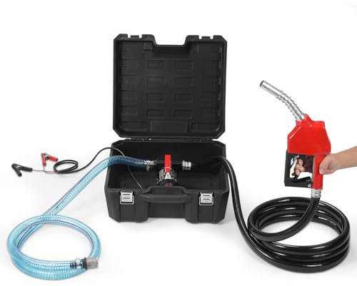VEVOR Pompa di Trasferimento Carburante 12V 10 GPM 1/4 HP, Pompa di Trasferimento Diesel Elettrica Portatile con Ugello Carburante Flusso Elevato, Tubo Flessibile di Ingresso e Uscita