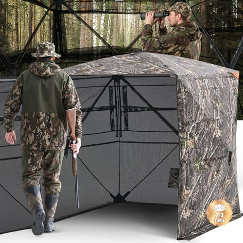 VEVOR Tenda da Caccia Portatile a 360 Gradi, Tenda da Caccia Trasparente per 2 o 3 Persone con Borsa per Trasporto, Riparo Nascosto Resistente con Porta Laterale Silenziosa e Finestra, per Tacchini