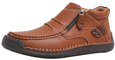 Chaussures en cuir pour homme - Fabriquées à la main - Mocassins plats - Antidérapantes - Respirantes - Classiques - Avec fermeture éclair - Extra larges - Amortissement - Décontractées