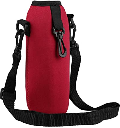 MotiveTech Porta Bottiglia d'Acqua in Neoprene da 500 Ml, Custodia Isolata per Borsa Porta Bottiglia d'Acqua, Tracolla Regolabile E Gancio di Chiusura, Rosso, 19x7 cm