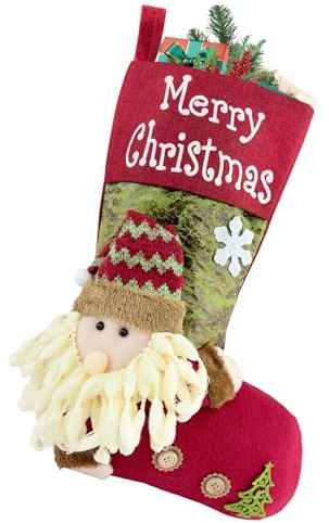 ZWLIYCHN Große Nikolausstrumpf 47 * 29cm, Nikolausstiefel mit 3D Weihnachtsmann, Merry Christmas Design, Hängende Weihnachtsstrumpf Personalisiert für Weihnachten Familie Kamin Büro Dekor 1Pcs
