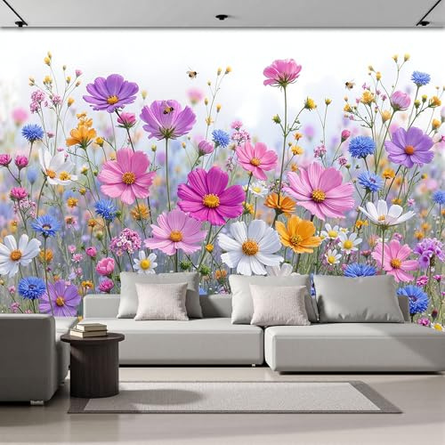 Carta Da Parati Margherite Colorate, Carta Da Parati Fotografica Fresco Naturale, Rosa Moderna Decorazione Da Parete 3D Effetto per Camera Da Letto Soggiorno 400x280cm