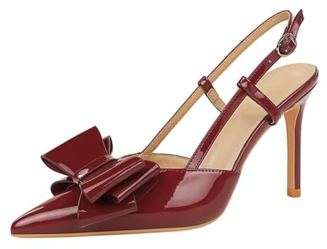 Scarpe Donna con Tacco Alto con Tacco a Spillo 9 cm Vernice Pumps Fiocco Stiletto per La Ragazza Matrimonio (Rosso,38)