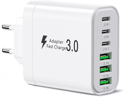 USB C laddare 52W 6 portar strömförsörjning USB A och USB C snabbladdare 52W 6-portar laddblock –snabbladdare PD 3.0 kompatibel med iPhone 12/13/14/15/16/17 Pro Max/Samsung/Handys/Tablets