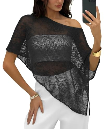 JYIXXZX Poncho en Tricot Transparent pour Femme Asymétrique Châle Élégant Cape Légère Couverture d'Été Châles et Écharpes Blouse pour la Plage Soirées Cérémonies et Fêtes