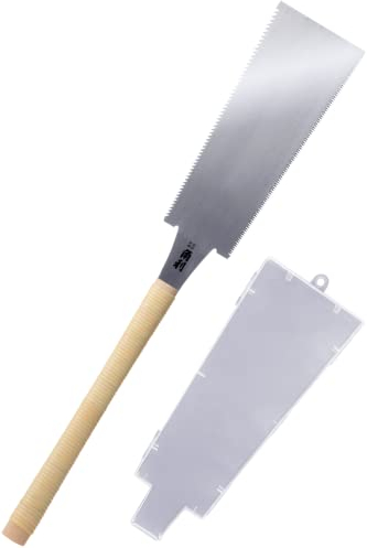 KAKURI Sierra de tracción japonesa extragrande de 10.5 pulgadas para carpintería, sierra de mano Ryoba de doble filo con cubierta de hoja para rasgar y cortar transversalmente, hoja fija resistente