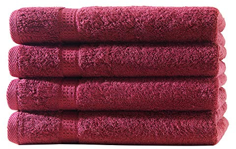 4X Handtuch | Rot | 100% Baumwolle Frottier | Oeko-TEX® Standard 100 | Premium Qualität 500 g/m²