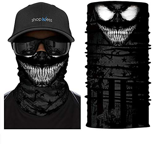 ShopINess Unisex Schlauchschal Halswärmer Neckwarmer Multifunktions schlauchtuch totenkopf für Motorrad Bikes Sport Festival Halloween Karneval (Crit)
