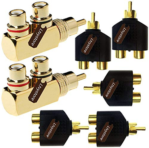 Ltvystore 2 st RCA hane till 2 hona höger vinkelkontakt splitter adapterkontakt & 5 st ljudvideo guld hane till 2 hona kopplingsadapter