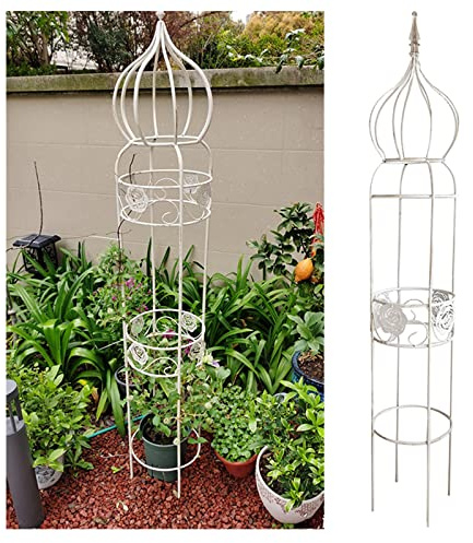 Garden Obelisk Rose Trellis, Vintage Plant Climbing Frame, Freestanding, Tower Obelisk Flower Support Stand For Climbing Plants, Flowers, Roses, Vines, White(Size:120cm/47.2in)