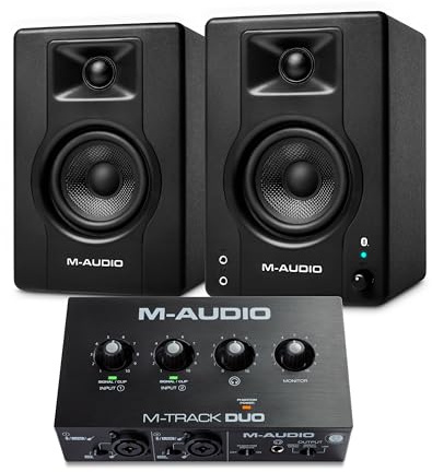 M-Audio BX4 BT – Monitores de Estudio, Altavoces Bluetooth de 4,5 120W, Altavoces para PC & M-Track Duo - Interfaz Audio, Tarjeta de Sonido USB para grabación