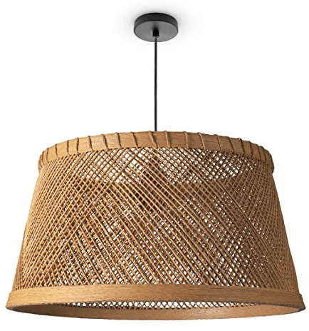 Paco Home Plafone Bambù Sospensione Boho Soggiorno Lampada A Cesto Natura Vintage E27 Retrò Bar, Tipo di lampada:Luce a sospensione - Tipo 3, Colore/Dimensione:Beige (Ø42 cm)
