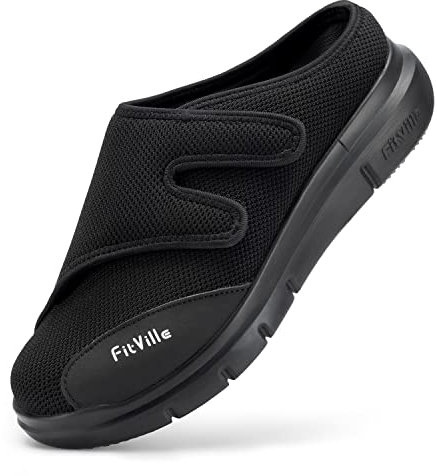 FitVille Schuhe Herren Extra Weit Easy Top Regenerations Hausschuhe Slipper mit Klettverschuß Schwarz 46 EU X-Weit