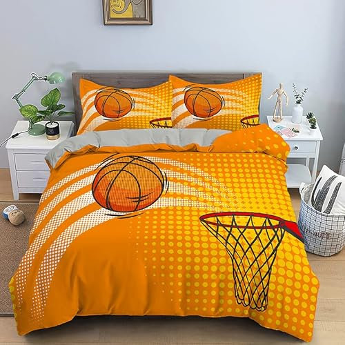 MaishaRui Kinde Bettbezug Set 200x200cm Basketball Bettwäsche 200x200 Schießen Kinder Bettbezug Set 3 Stück Mikrofaser Betten Set Mit Reißverschluss und 2 Kissenbezug 80x80cm