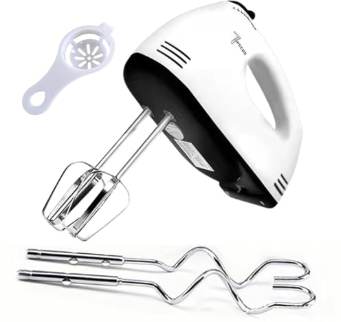Elektrischer Handmixer, 7 StuFen Handmixer, Turbinenfunktion Mixer Handrührgerät 260W mit 2 Schneebesen, 2 Rührstäbchen, 2 Eiweißtrenner Leichtes Trennen von Eischnee und Teig, Spülmaschinenfest