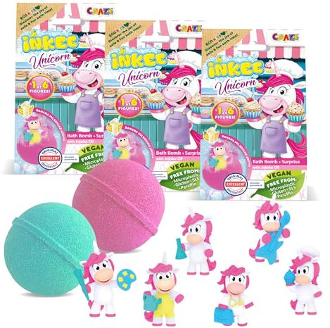 INKEE Surprise Unicorn Profession Pack de 3 Bombe da Bagno per Bambini profumata con Giocattolo a Sorpresa. Bombe da Bagno con Sorpresa per Vasca da Bagno Giochi da bagno