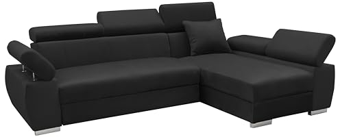 MEBLE-LUX - Ecksofa OTTO, Eckcouch mit Schlaffunktion, Federkern, Verstellbare Kopfstützen, Einfacher Klappmechanismus, Bettfunktion, Zusätzlicher Stauraum, Plüsch Anthrazit, Rechts