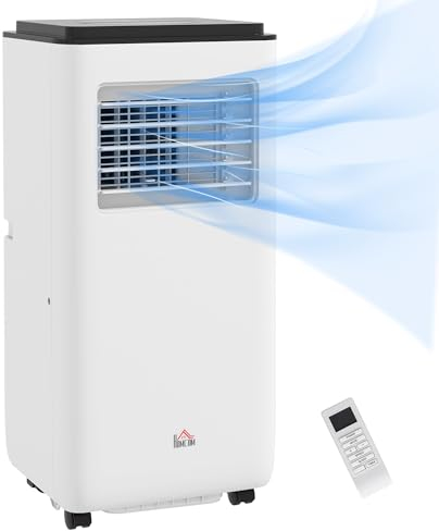 HOMCOM Condizionatore Portatile 7000 BTU con 5 in 1 e Timer 24h, Climatizzatore Portatile con Deumidificazione, Ventilazione, Raffreddamento, 33x28x70.4 cm, Bianco