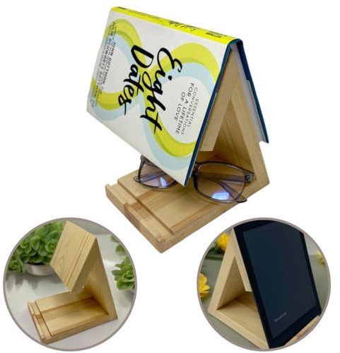 Dreieck Holz Buchständer mit Spot für Brille, Dreieckige Buchständerform, Buch