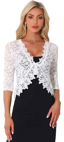 Allegra K Floral Lace Shrugs for Women's Evening Elegant Cardigan White