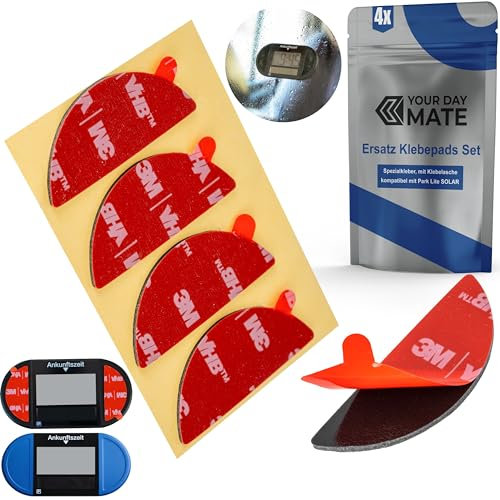 Ersatz Klebepads Set, 4 Stück, kompatibel mit Needit Park Lite SOLAR elektronische Parkscheibe, doppelseitiger Spezialkleber für Windschutzscheibe, Parkuhr Aufkleber Kit, Parking Disc Klebesticker
