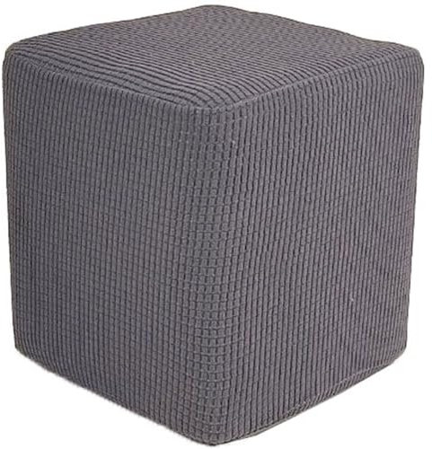 AQIGR Funda Otomana Puff Cuadrada Elástica Funda de Reposapiés de Sofá 50x50/60x60/80x80 Funda para Taburete Extraíble Moderno Protector de Puff con Parte Inferior Elástica(Dark Gray,60x60x40cm)