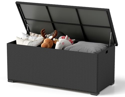 UDPATIO Kissenbox XXL Auflagenbox Wasserdicht Gartenbox 650L Stauraum mit Gasdruckfedern Wetterfest Garten Aufbewahrungsbox 155x73cm Schwarz