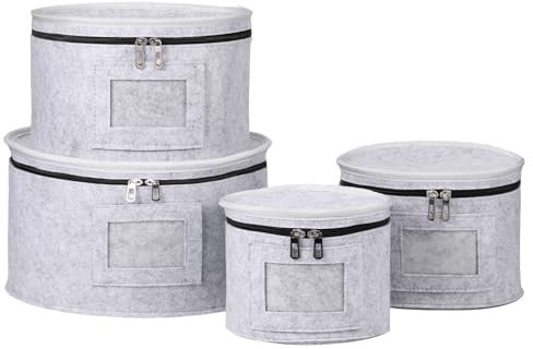 4 piezas de almacenamiento de platos de fieltro, 7/8.5/10/12 pulgadas, bolsas de cuencos de caravana con tapa, organizador de vajilla con 48 protectores, divisor a prueba de polvo, bolsa de