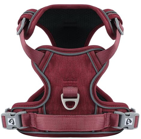 Belababy Hundegeschirr für große Hunde, Anti-Zieh-Hundegeschirr mit weich gepolstertem Griff für Spaziergangstraining, verstellbar, reflektierend, für kleine, mittelgroße und große Hunde, Rot, L