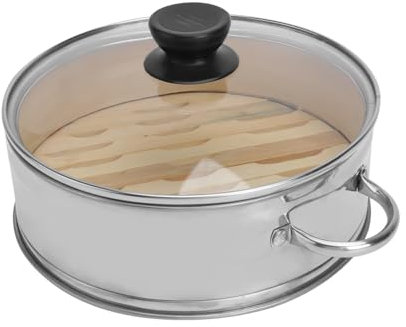 TIDTALEO 18cm Stainless Steel Food Steamer Glass Lid High Capacity Multi-functional Kitchen Steamer for Household Cooking and Dim Sum