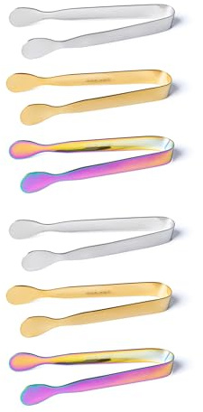 MEGAVOW 6 Pcs Mini Ice Tongs, Stainless Steel Small Sugar Sweet Tong for Pick Mix, for Kitchen Appetizers Serving Food Wedding Party Coffee Bar Family Restaurant Supplies