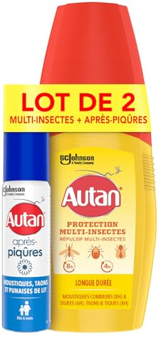 Lot Autan Multi-Insectes - 1 Spray Répulsif Multi-Insectes Longue Durée + 1 Gel Après Piqûres Apaisant à Base de Camomille
