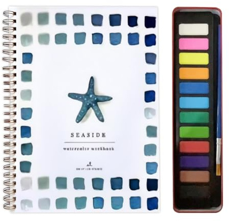 Watercolour Books for Adults, 12 Color Water Colours Paint Set with Supplies Beginner Friendly Water Colour Paints Book Sets with Brushes Watercolor Workbook for Kids Adults (Seaside 1)