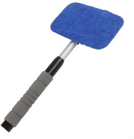 Honseadek Car for Window Cleaner with Extendable Pole and Pivoting Head for Streak- Cleaning, Detachable with Ice Scraper and Safety Hammer, Includes 3 Microfiber Pads and Spray Bottle