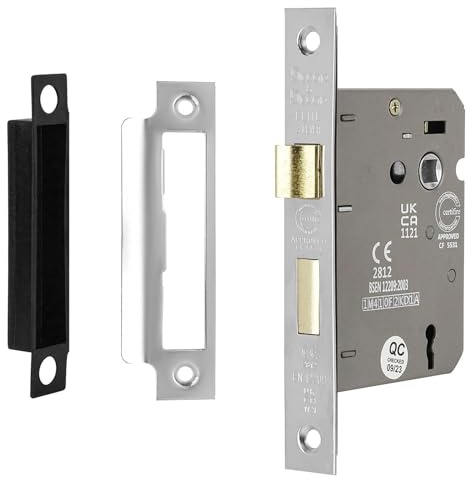 Decoranddecor Polished Chrome Sash Mortice Internal Door Lock with Key 76mm | 57mm Backset Bedroom Door Locks, 3 Lever Sashlock, Indoor Locks with Keys, Mortise Lock, Steel Lock Set, Wooden Doors