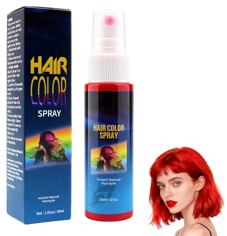KUIRUNRX® Spray Colorant Capillaire Temporaire Rouge, Spray de Coloration Lavable, Colorant Cheveux Coiffage Rapide sans Dommage pour Cheveux, Idéal pour Cosplay, Fêtes et Déguisements, 30ml