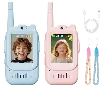 Walkie Talkie Para Niños Con Video, Walkie Talkie Para Niños Entre 6 Y 10 Años, 2 Unidades Walkie-Talkies Recargables De Largo Alcance Con Cámara, Cambiador De Voz Y Videollamada En Tiempo 5x2Pulgadas