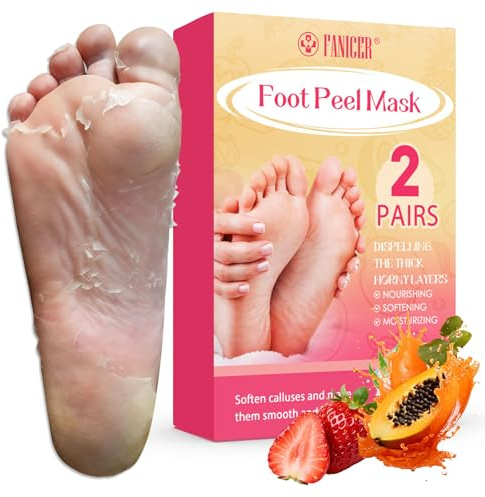 2 Paires Masque Pied Peeling, Hornhaut Entfernung Fuß Peeling Maske, Hydratantes, Pieds Nourrissant pour les Pieds, Soin Réparateur pour Hommes et Femmes (strawberry + papaya)