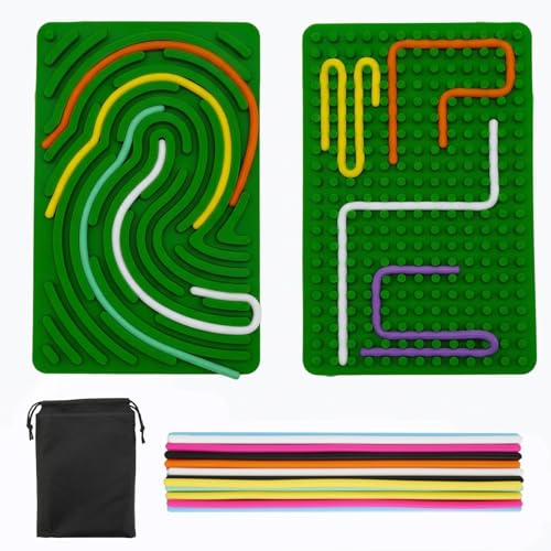 Sensory Activity Board for Kids, Silicone Fidget Toy for Calming Stress Relief Anxiety ADHD&Autism Double Side Push Peel Sensory Boards Fine Motor Skill Board with Portable Bag & 20 String (Green)