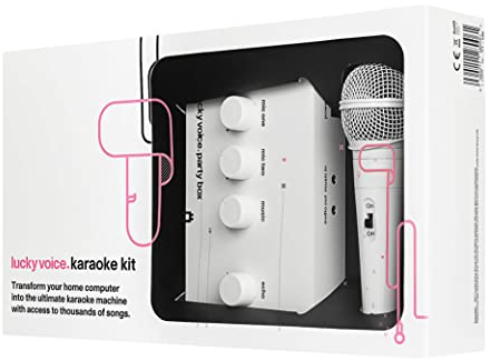 Lucky Voice Máquina de Karaoke: aparato de karaoke para el hogar con micrófono. Ideal para adultos, niños y familias. Apto para Mac, PC, iOS y Android con biblioteca de más de 9000 canciones - Micrófono blanco