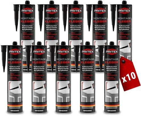 PRITEX Montagekleber Weiß 10x 300ml, Universalkleber Acrylat innen & außen