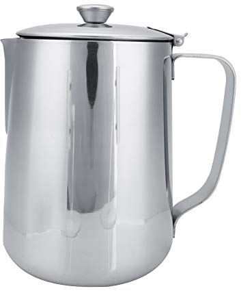 MAGT Edelstahl Kanne mit Deckel, 2000ml Milchkanne Edelstahl Kaffeekanne Milchschaumkännchen mit Deckel für Lattekaffee Art(2000ML)