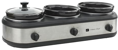 CULINARY CHEF, Triple Slow Cooker, Buffet Server 3 Pot, Food Warmer - Stainless
