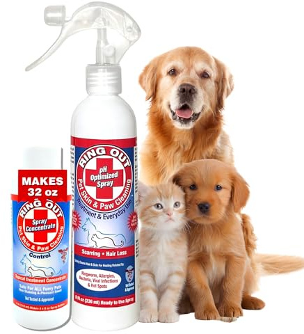 Ring Out for Pets: Control & Help Ringworm | Clean Pets Skin & Paws | Recovery & Itch Relief Calming Spray for Dog, Cat, Guinea Pig, Small or Large Animals/Pet. (Empty Applicator Bottle Included)