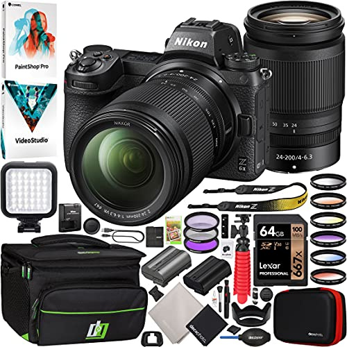 Nikon Z 6II Full-Frame Mirrorless Camera Bundle with NIKKOR Z 24-200mm F4-6.3 Telephoto Zoom VR Lens + Deco Gear Photography Case + 67mm Filter Sets + LED + Extra Battery + Software Kit & Accessories