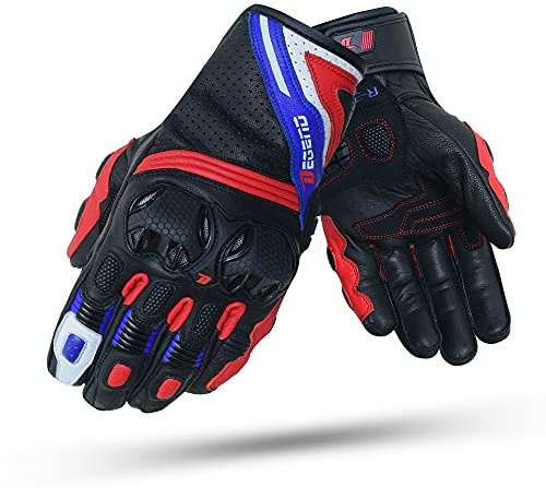 DEGEND R-3000 | Sommer Motorradhandschuhe Herren - Abriebfeste Leder Motorrad Handschuhe Herr mit Protektoren TPU Homologiert, Mehrfarbig, M